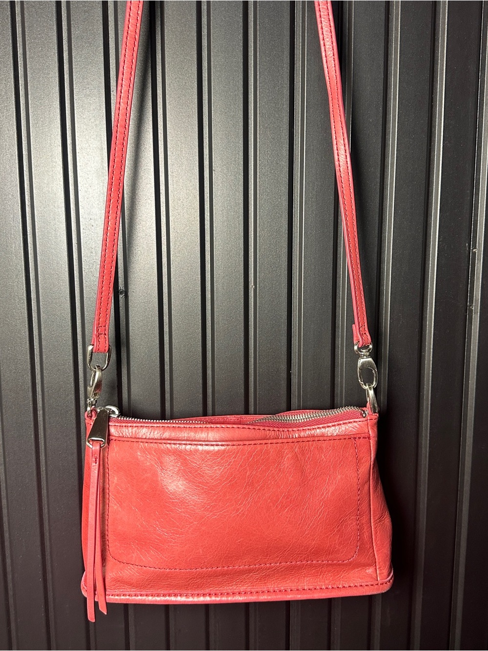 HOBO International Cadence Coral Pink Leather Crossbody Bag with Zip Top